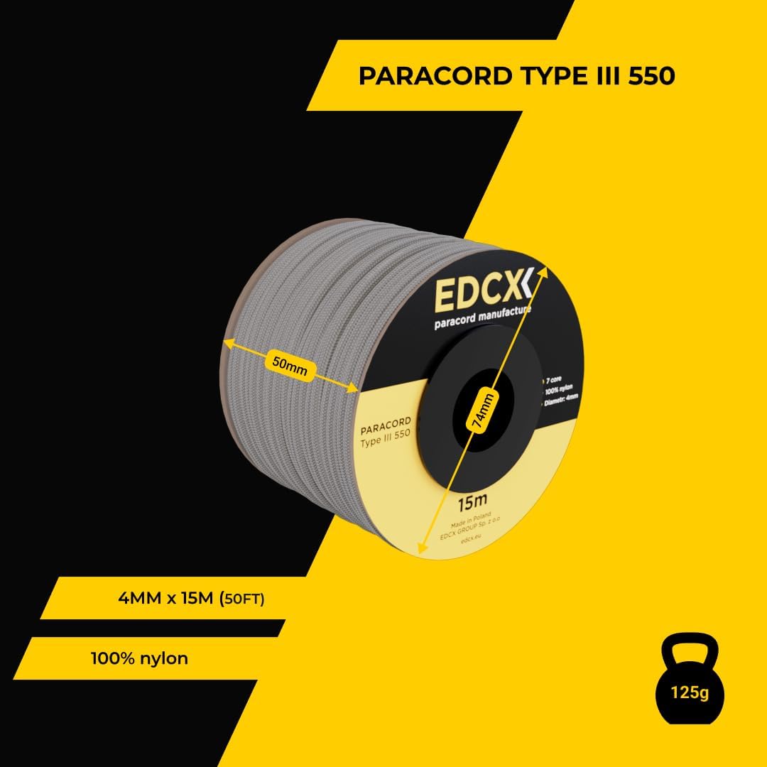 EdcX 4 mm Nylon Paracord 550 30 m (100 Fuß) – Typ III, 100% Nylonseil, 7-strängiges Seil, 4 mm Nylonseil in Volltonfarben (Black, 30 m) 148 512xmXTYz L. AC SL1080 - antaresshop.de