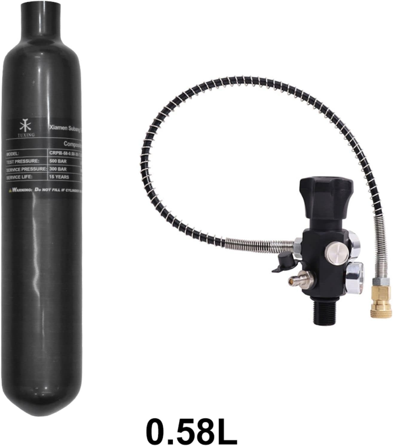 TUXING Kohlefaser-Lufttank, 0,58 l/4500 psi, CE-geprüft, PCP-Paintball-Druckluftsystem mit Regelventil (Leere Flasche) (Dual Gauges Set) (Lufttankregler und Ventillehre) 2 51M7fOo5PlL. AC SL1500 - antaresshop.de