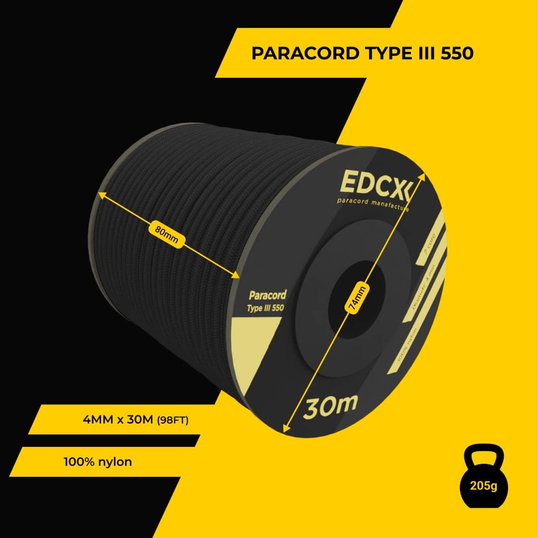 EdcX 4 mm Nylon Paracord 550 30 m (100 Fuß) – Typ III, 100% Nylonseil, 7-strängiges Seil, 4 mm Nylonseil in Volltonfarben (Black, 30 m) 106 51n9Ng32jsL. AC SL1080 - antaresshop.de