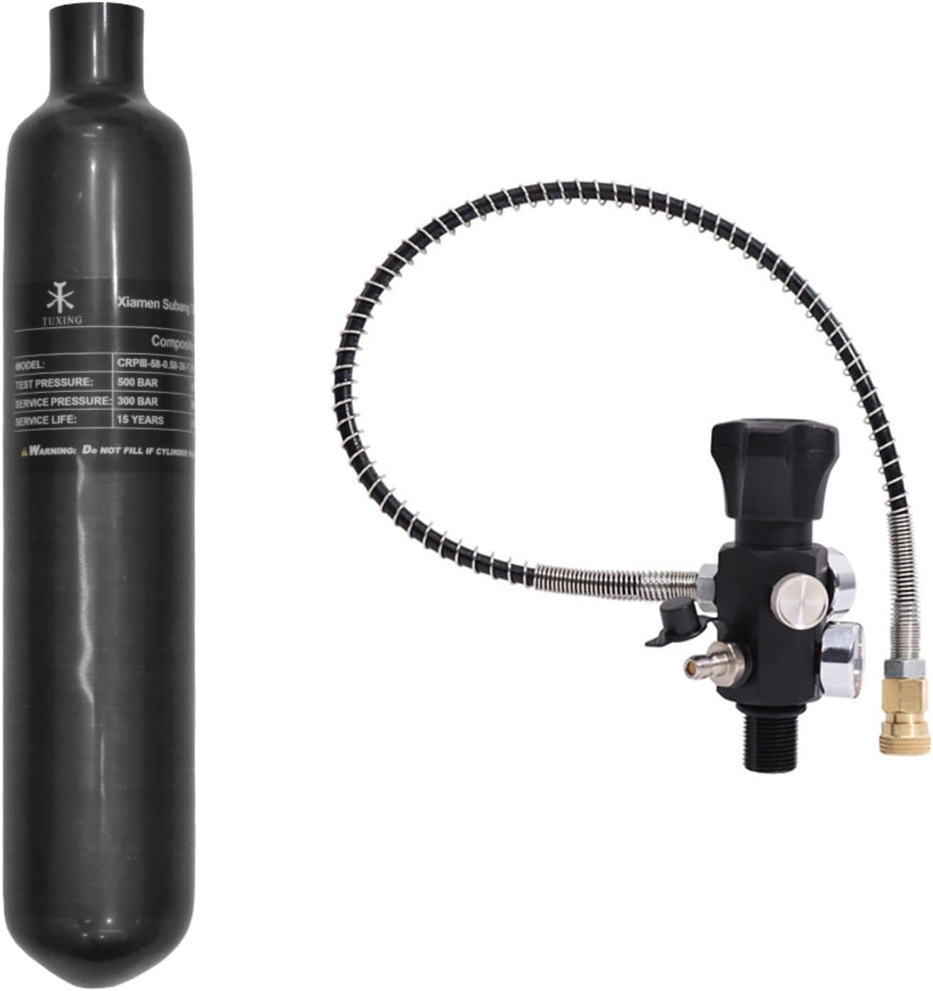 TUXING Kohlefaser-Lufttank, 0,58 l/4500 psi, CE-geprüft, PCP-Paintball-Druckluftsystem mit Regelventil (Leere Flasche) (Dual Gauges Set) (Lufttankregler und Ventillehre) 1 51oAlBYbnnL. AC SL1500 - antaresshop.de