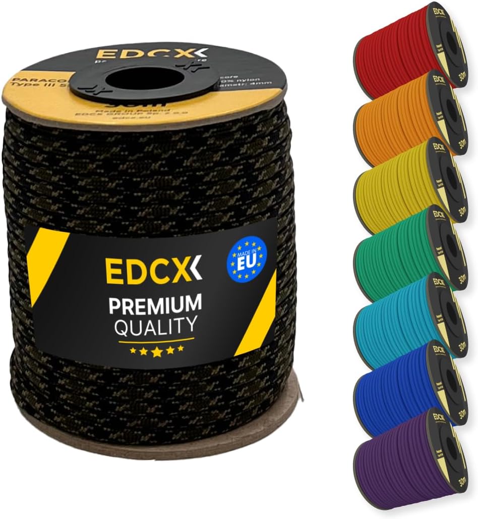 EdcX 4 mm Nylon Paracord 550 30 m (100 Fuß) – Typ III, 100% Nylonseil, 7-strängiges Seil, 4 mm Nylonseil in Volltonfarben (Black, 30 m) 109 611hBm2GM3L. AC SL1080 - antaresshop.de