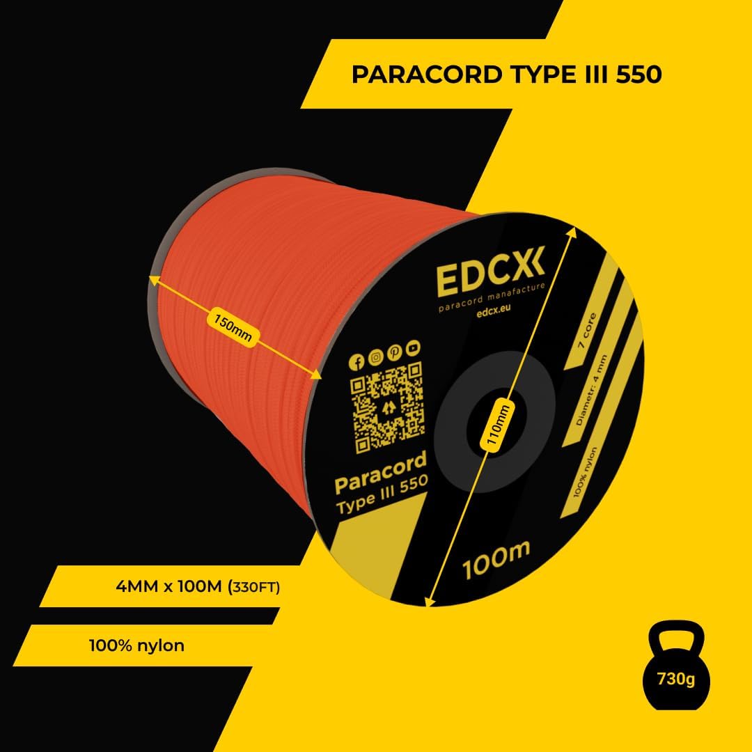 EdcX 4 mm Nylon Paracord 550 30 m (100 Fuß) – Typ III, 100% Nylonseil, 7-strängiges Seil, 4 mm Nylonseil in Volltonfarben (Black, 30 m) 329 612Dj4mwhWL. AC SL1080 - antaresshop.de
