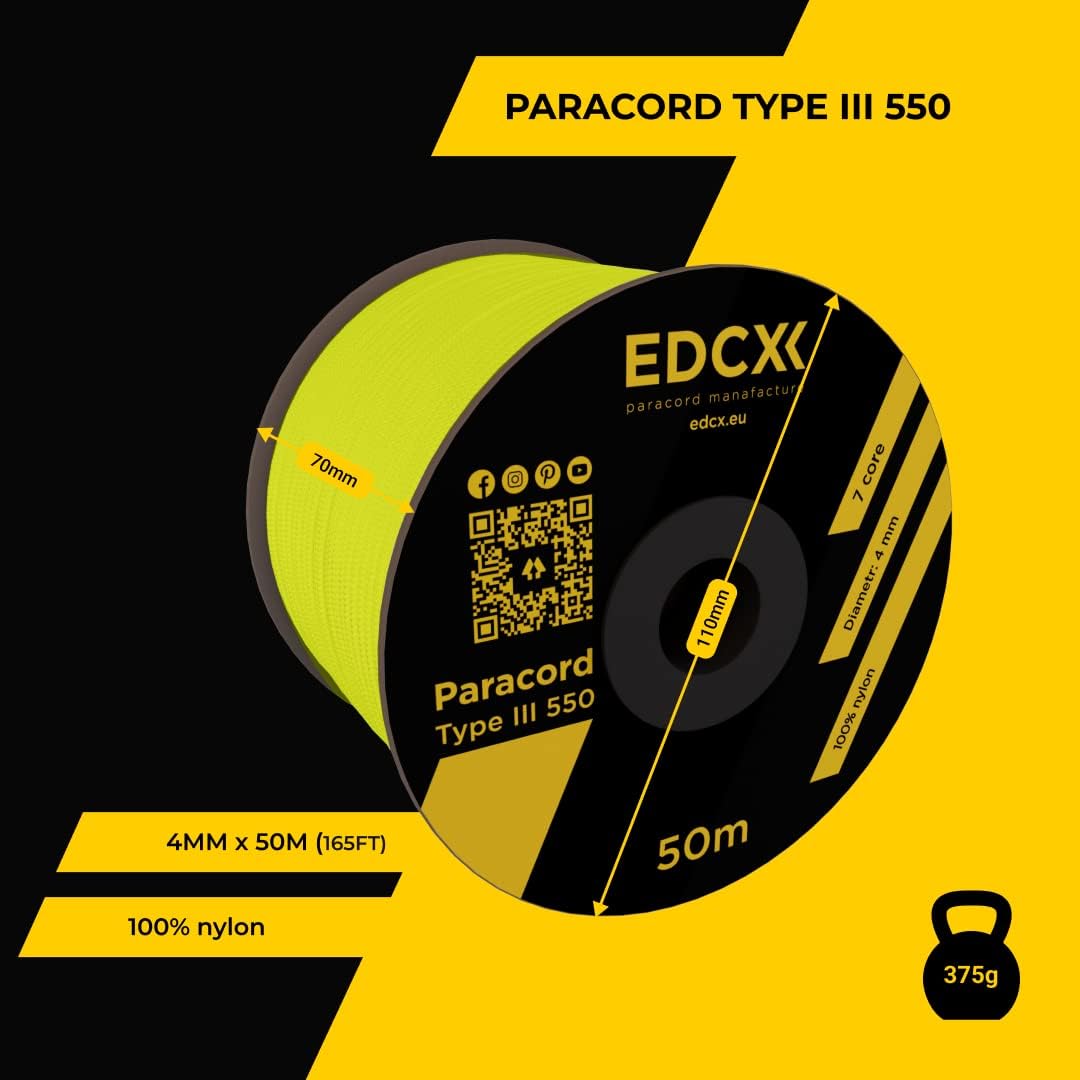 EdcX 4 mm Nylon Paracord 550 30 m (100 Fuß) – Typ III, 100% Nylonseil, 7-strängiges Seil, 4 mm Nylonseil in Volltonfarben (Black, 30 m) 305 615Ifq+Q tL. AC SL1080 - antaresshop.de