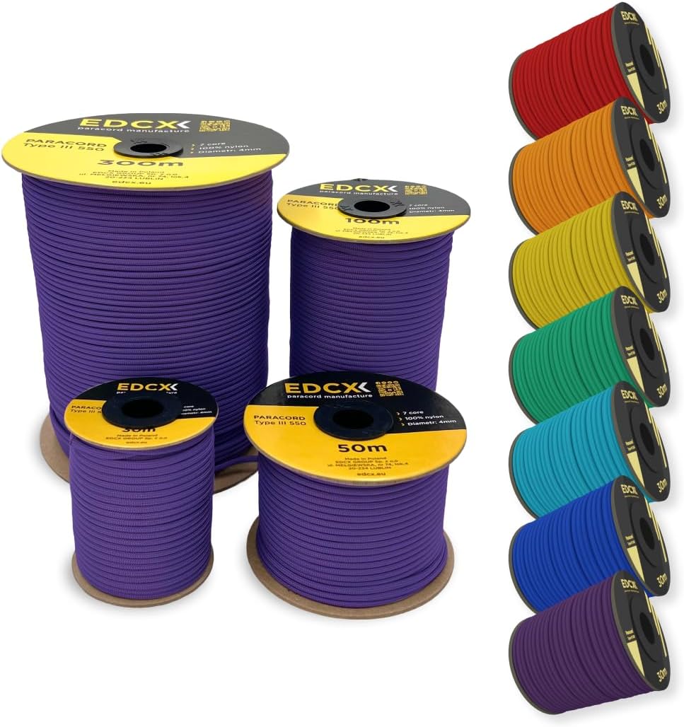 EdcX 4 mm Nylon Paracord 550 30 m (100 Fuß) – Typ III, 100% Nylonseil, 7-strängiges Seil, 4 mm Nylonseil in Volltonfarben (Black, 30 m) 84 615LQRZS50L. AC SL1080 - antaresshop.de