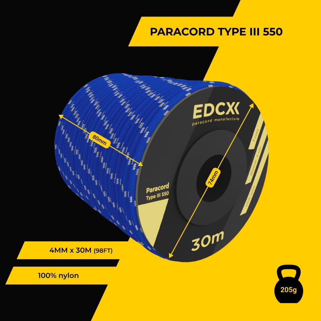 EdcX 4 mm Nylon Paracord 550 30 m (100 Fuß) – Typ III, 100% Nylonseil, 7-strängiges Seil, 4 mm Nylonseil in Volltonfarben (Black, 30 m) 376 616gYtPT1PL. AC SL1080 - antaresshop.de