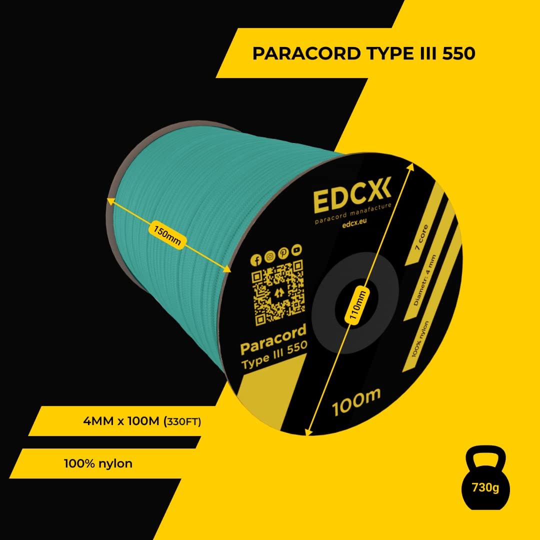 EdcX 4 mm Nylon Paracord 550 30 m (100 Fuß) – Typ III, 100% Nylonseil, 7-strängiges Seil, 4 mm Nylonseil in Volltonfarben (Black, 30 m) 349 61BDAMErl2L. AC SL1080 - antaresshop.de