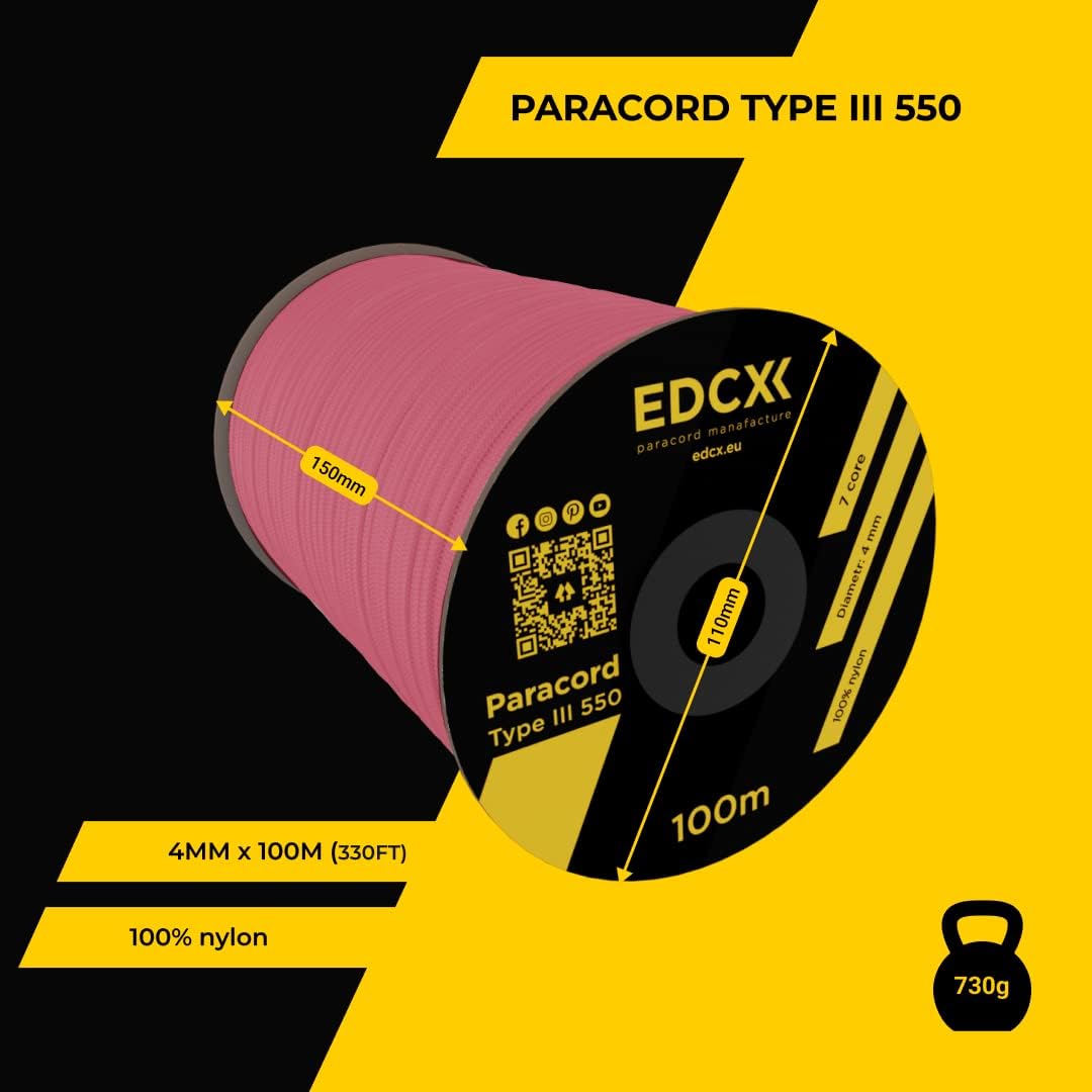 EdcX 4 mm Nylon Paracord 550 30 m (100 Fuß) – Typ III, 100% Nylonseil, 7-strängiges Seil, 4 mm Nylonseil in Volltonfarben (Black, 30 m) 270 - antaresshop.de