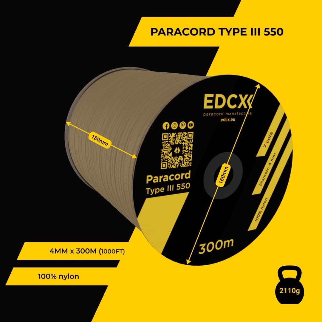EdcX 4 mm Nylon Paracord 550 30 m (100 Fuß) – Typ III, 100% Nylonseil, 7-strängiges Seil, 4 mm Nylonseil in Volltonfarben (Black, 30 m) 341 61Dx3ZIem L. AC SL1080 - antaresshop.de