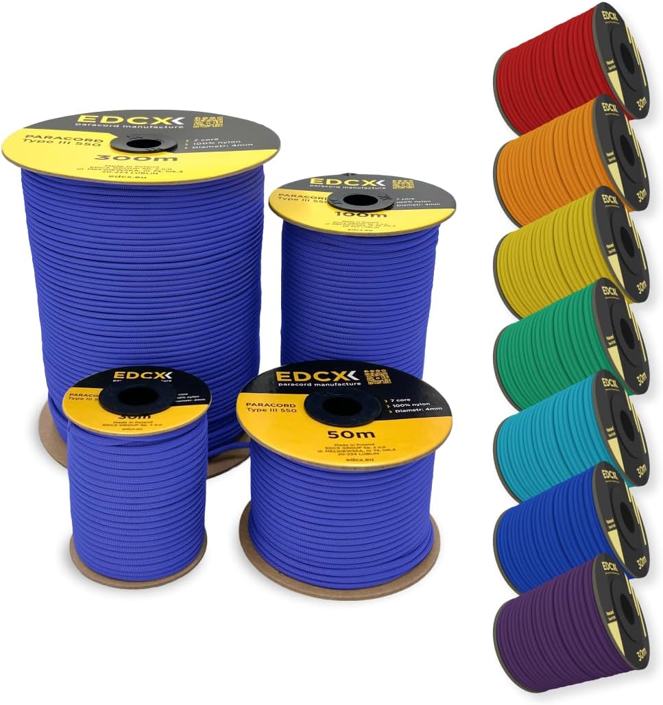 EdcX 4 mm Nylon Paracord 550 30 m (100 Fuß) – Typ III, 100% Nylonseil, 7-strängiges Seil, 4 mm Nylonseil in Volltonfarben (Black, 30 m) 192 - antaresshop.de