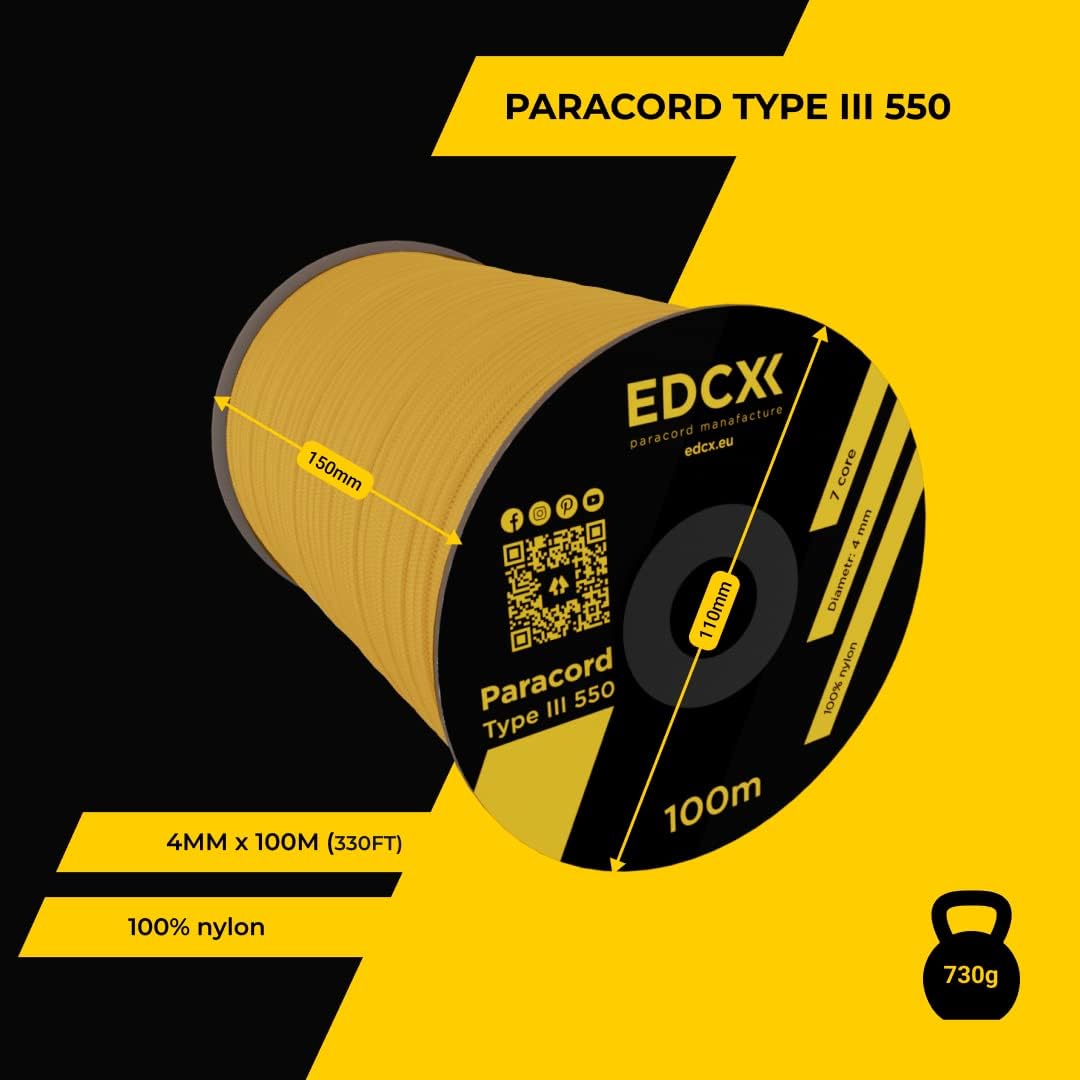 EdcX 4 mm Nylon Paracord 550 30 m (100 Fuß) – Typ III, 100% Nylonseil, 7-strängiges Seil, 4 mm Nylonseil in Volltonfarben (Black, 30 m) 359 61I8IqC2rUL. AC SL1080 - antaresshop.de
