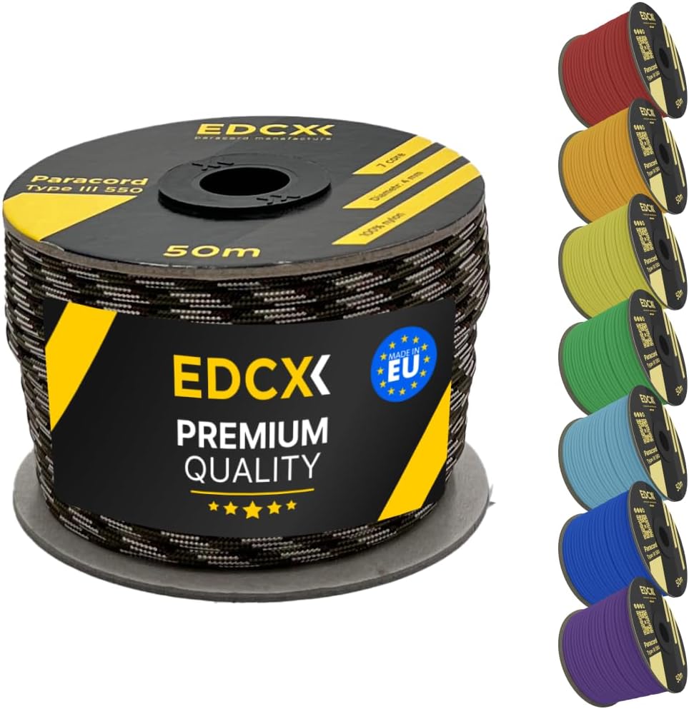 EdcX 4 mm Nylon Paracord 550 30 m (100 Fuß) – Typ III, 100% Nylonseil, 7-strängiges Seil, 4 mm Nylonseil in Volltonfarben (Black, 30 m) 136 61IfFSSPuuL. AC SL1080 - antaresshop.de