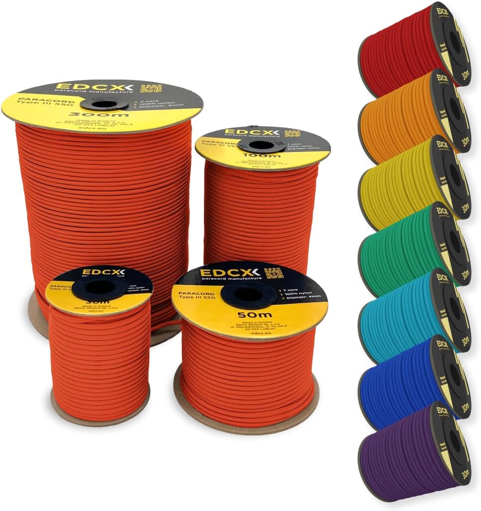EdcX 4 mm Nylon Paracord 550 30 m (100 Fuß) – Typ III, 100% Nylonseil, 7-strängiges Seil, 4 mm Nylonseil in Volltonfarben (Black, 30 m) 280 61NdVfeS3lL. AC SL1080 - antaresshop.de