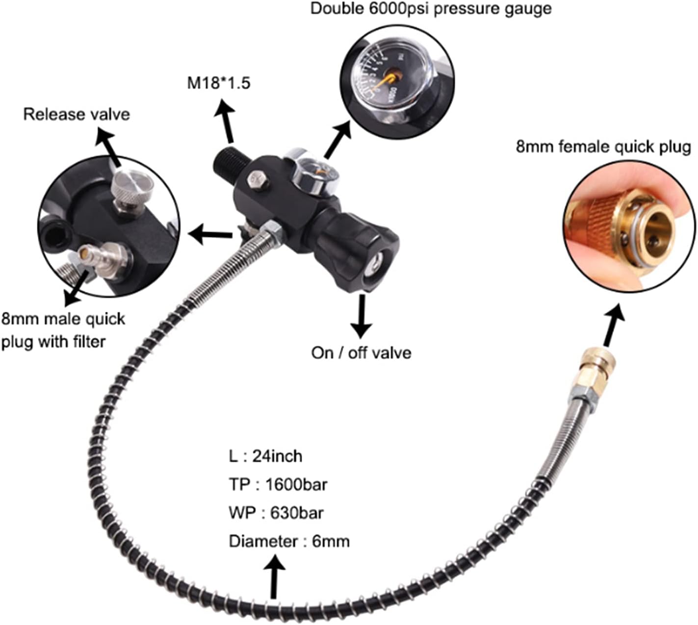 TUXING Kohlefaser-Lufttank, 0,58 l/4500 psi, CE-geprüft, PCP-Paintball-Druckluftsystem mit Regelventil (Leere Flasche) (Dual Gauges Set) (Lufttankregler und Ventillehre) 3 61OPVCdngrL. AC SL1500 - antaresshop.de