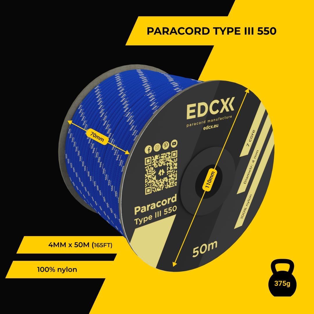 EdcX 4 mm Nylon Paracord 550 30 m (100 Fuß) – Typ III, 100% Nylonseil, 7-strängiges Seil, 4 mm Nylonseil in Volltonfarben (Black, 30 m) 379 61ParCytZXL. AC SL1080 - antaresshop.de
