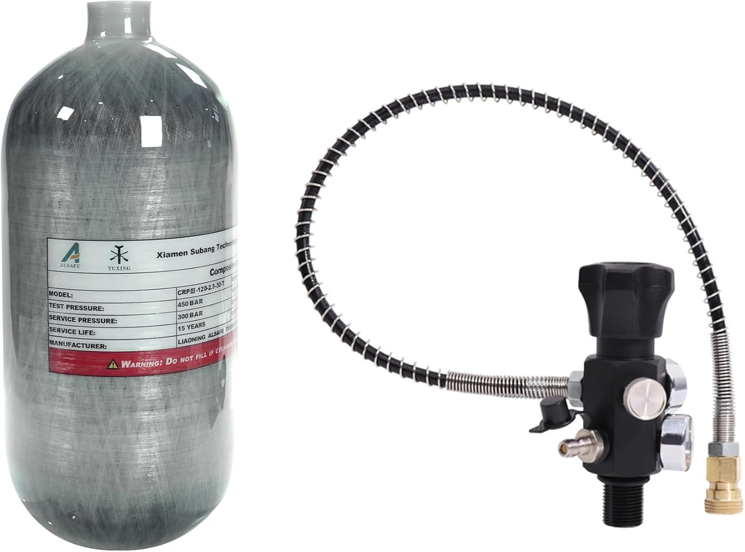 TUXING 2,5 l Kohlefaser Paintball HPA Lufttank, 4500 psi PCP Air System, Dual Gauge Ventil, 61 cm Hochdruckschlauch mit doppeltem Schnell-Diconnect 1 61QZjHq2HRL. AC SL1500 - antaresshop.de