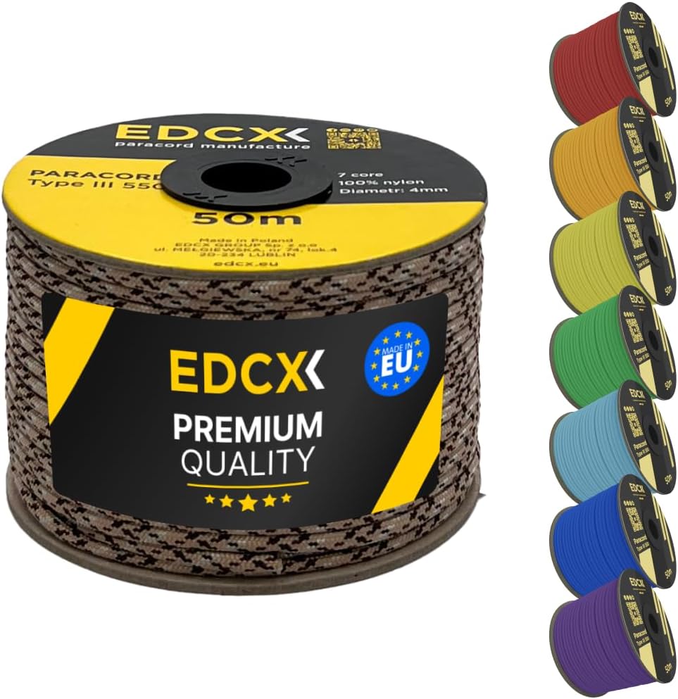 EdcX 4 mm Nylon Paracord 550 30 m (100 Fuß) – Typ III, 100% Nylonseil, 7-strängiges Seil, 4 mm Nylonseil in Volltonfarben (Black, 30 m) 254 61UJwuon9QL. AC SL1080 - antaresshop.de