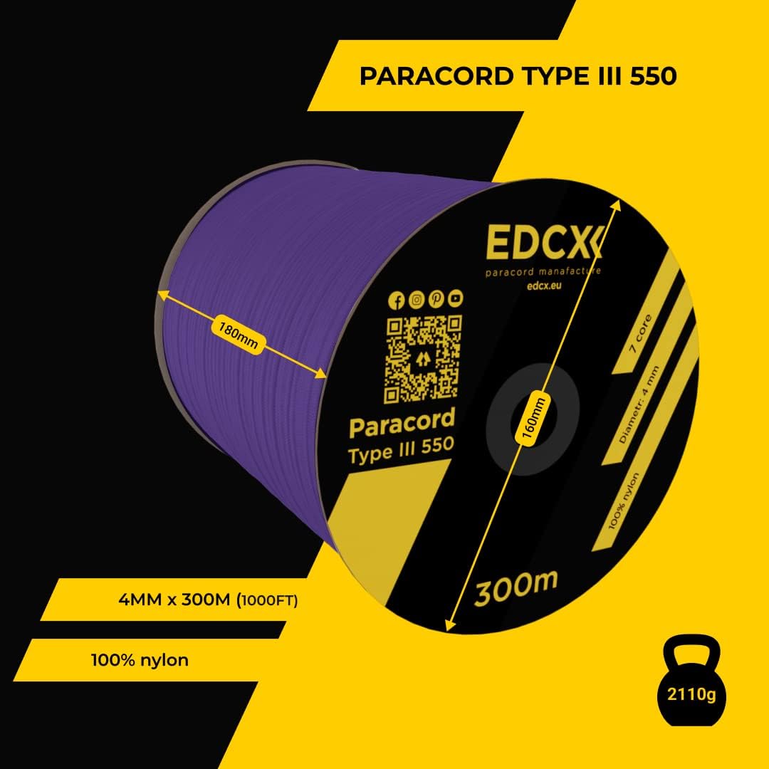 EdcX 4 mm Nylon Paracord 550 30 m (100 Fuß) – Typ III, 100% Nylonseil, 7-strängiges Seil, 4 mm Nylonseil in Volltonfarben (Black, 30 m) 114 61VHeVoO+RL. AC SL1080 - antaresshop.de