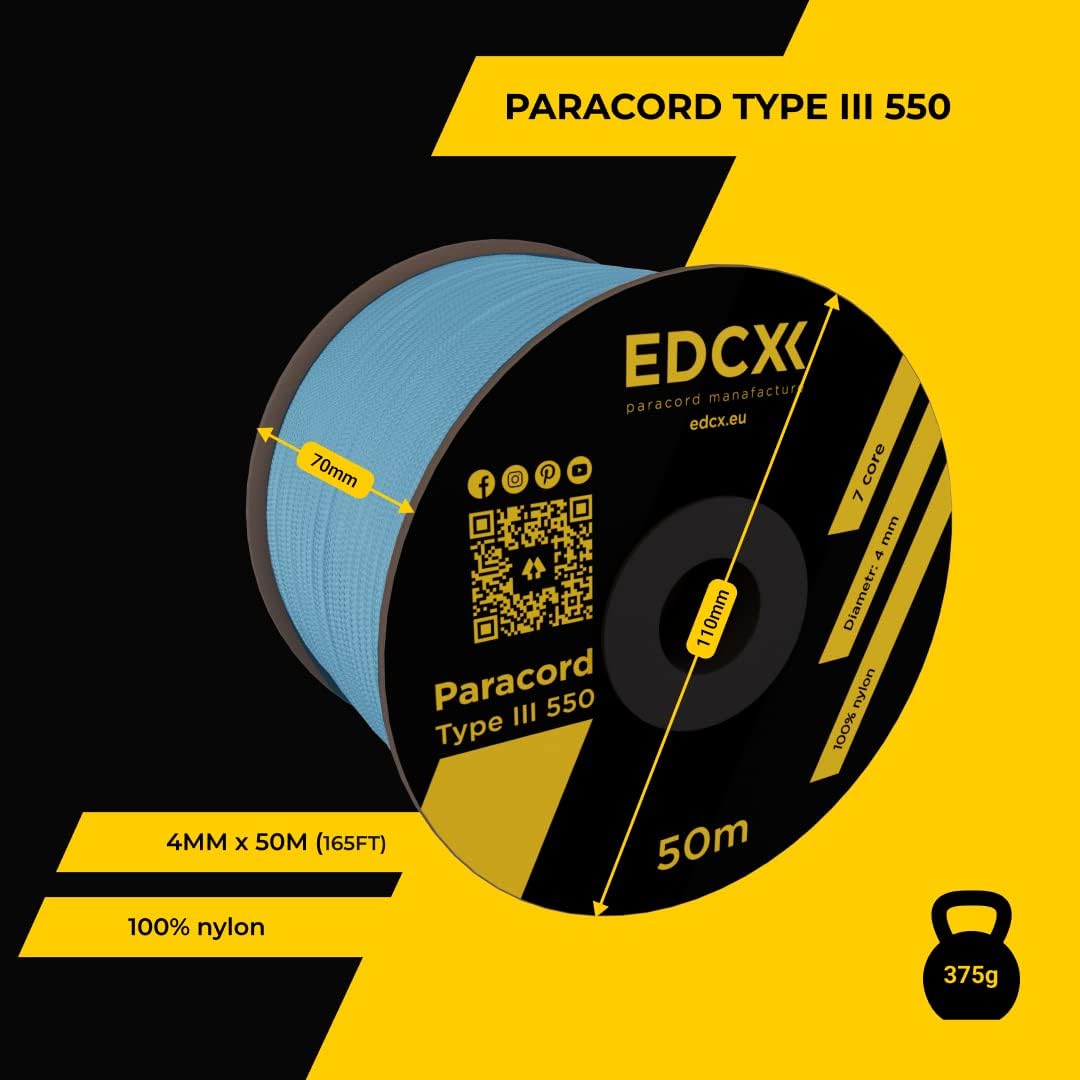 EdcX 4 mm Nylon Paracord 550 30 m (100 Fuß) – Typ III, 100% Nylonseil, 7-strängiges Seil, 4 mm Nylonseil in Volltonfarben (Black, 30 m) 139 61VT9UXfYzL. AC SL1080 - antaresshop.de