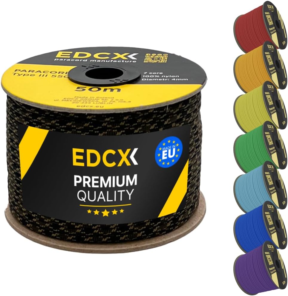 EdcX 4 mm Nylon Paracord 550 30 m (100 Fuß) – Typ III, 100% Nylonseil, 7-strängiges Seil, 4 mm Nylonseil in Volltonfarben (Black, 30 m) 120 61XbiqlV34L. AC SL1080 - antaresshop.de