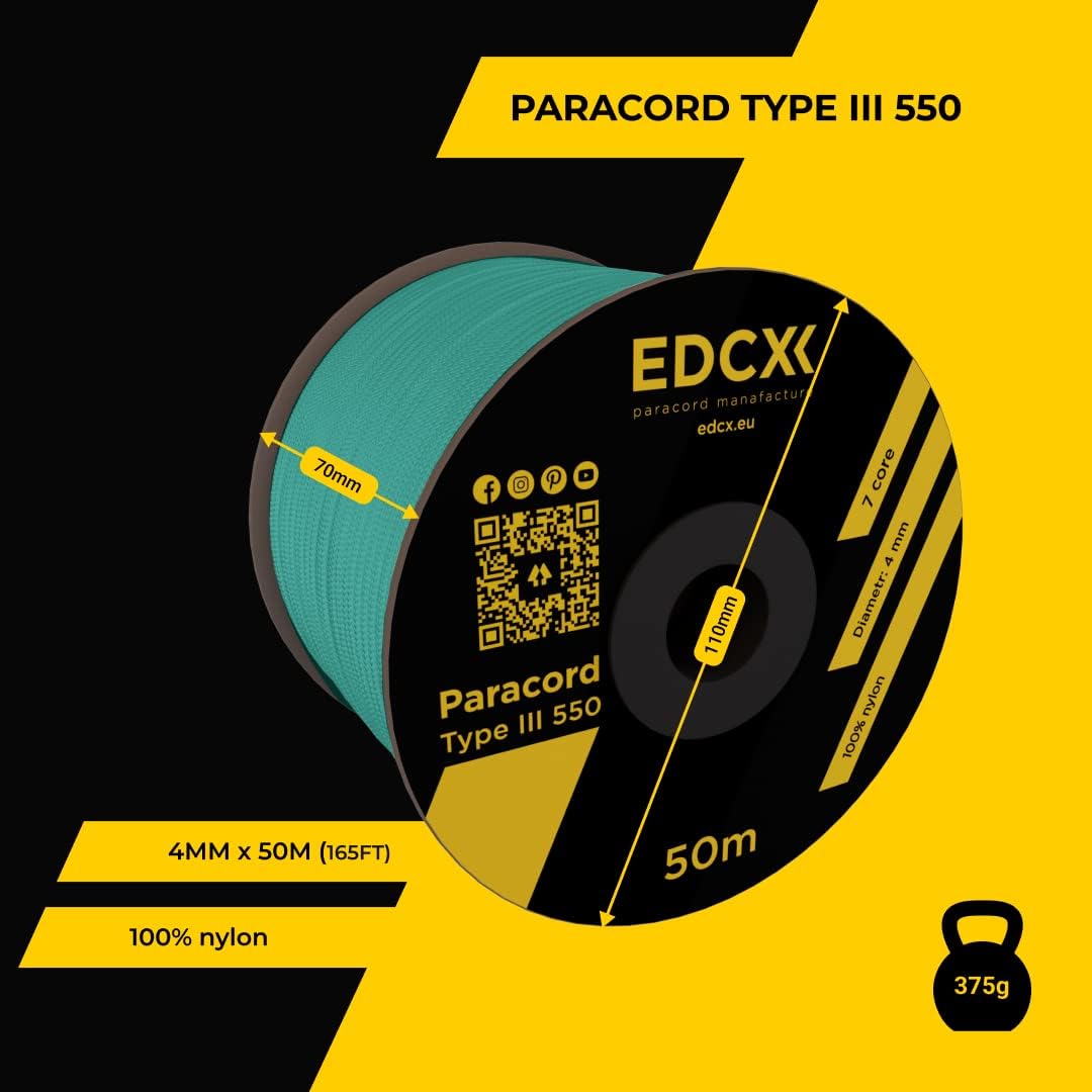 EdcX 4 mm Nylon Paracord 550 30 m (100 Fuß) – Typ III, 100% Nylonseil, 7-strängiges Seil, 4 mm Nylonseil in Volltonfarben (Black, 30 m) 345 61Zvr4RpwIL. AC SL1080 - antaresshop.de