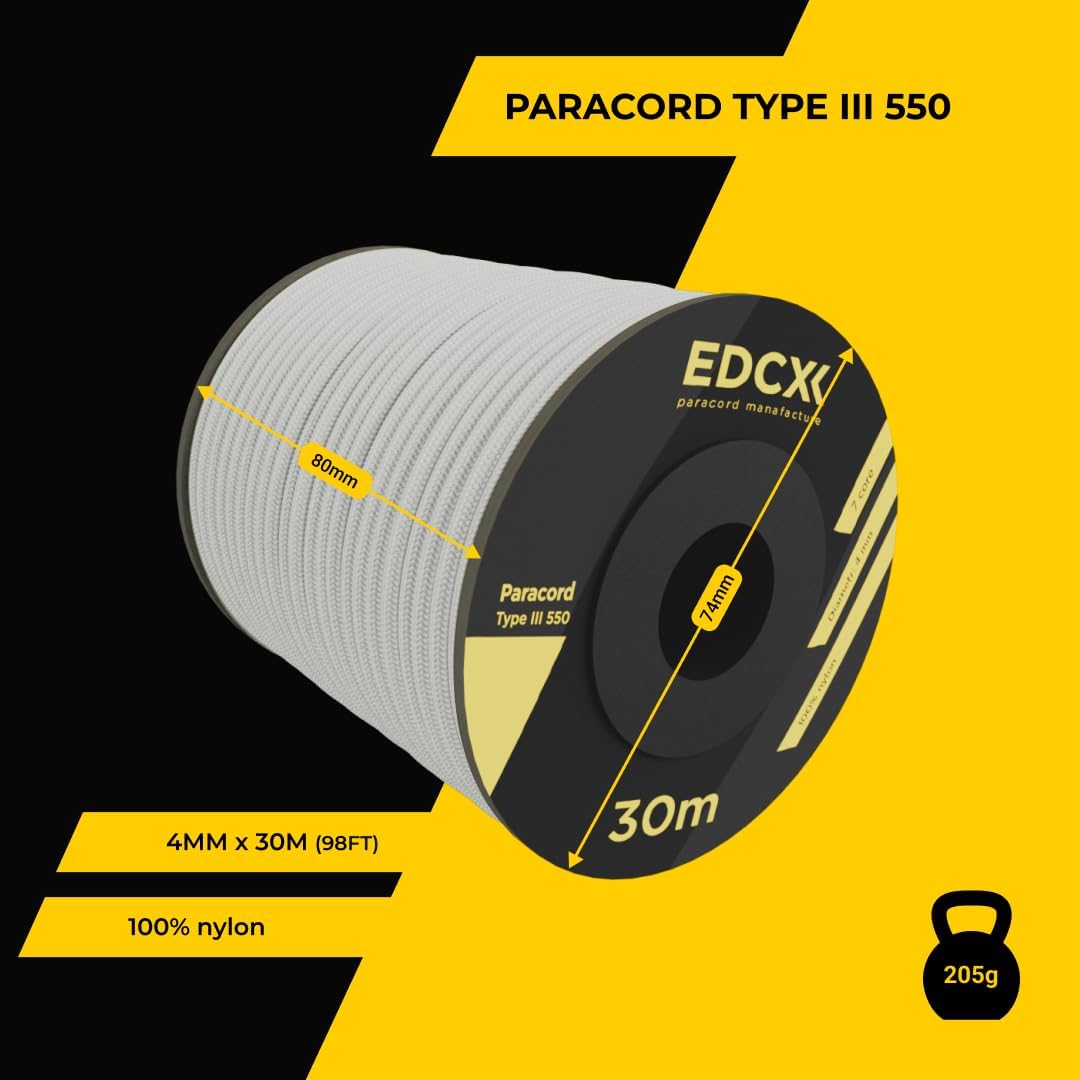 EdcX 4 mm Nylon Paracord 550 30 m (100 Fuß) – Typ III, 100% Nylonseil, 7-strängiges Seil, 4 mm Nylonseil in Volltonfarben (Black, 30 m) 70 61caaF44MrL. AC SL1080 - antaresshop.de