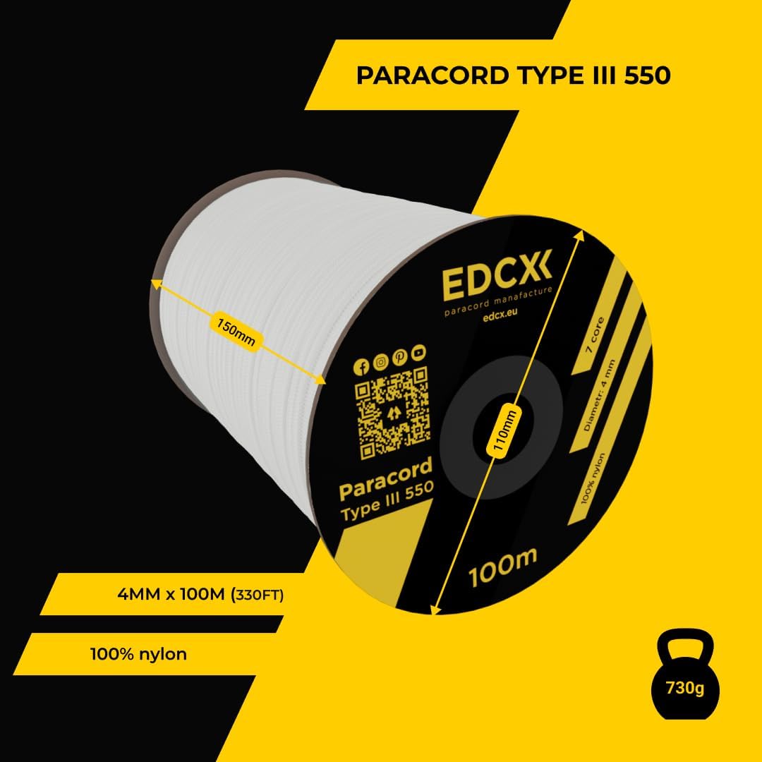 EdcX 4 mm Nylon Paracord 550 30 m (100 Fuß) – Typ III, 100% Nylonseil, 7-strängiges Seil, 4 mm Nylonseil in Volltonfarben (Black, 30 m) 82 61gnBZf3yvL. AC SL1080 - antaresshop.de