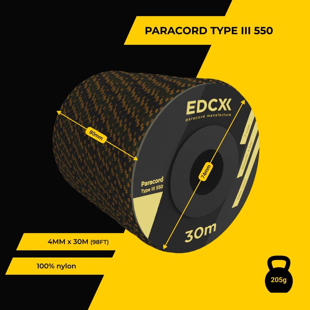 EdcX 4 mm Nylon Paracord 550 30 m (100 Fuß) – Typ III, 100% Nylonseil, 7-strängiges Seil, 4 mm Nylonseil in Volltonfarben (Black, 30 m) 110 61jusVHbU5L. AC SL1080 - antaresshop.de