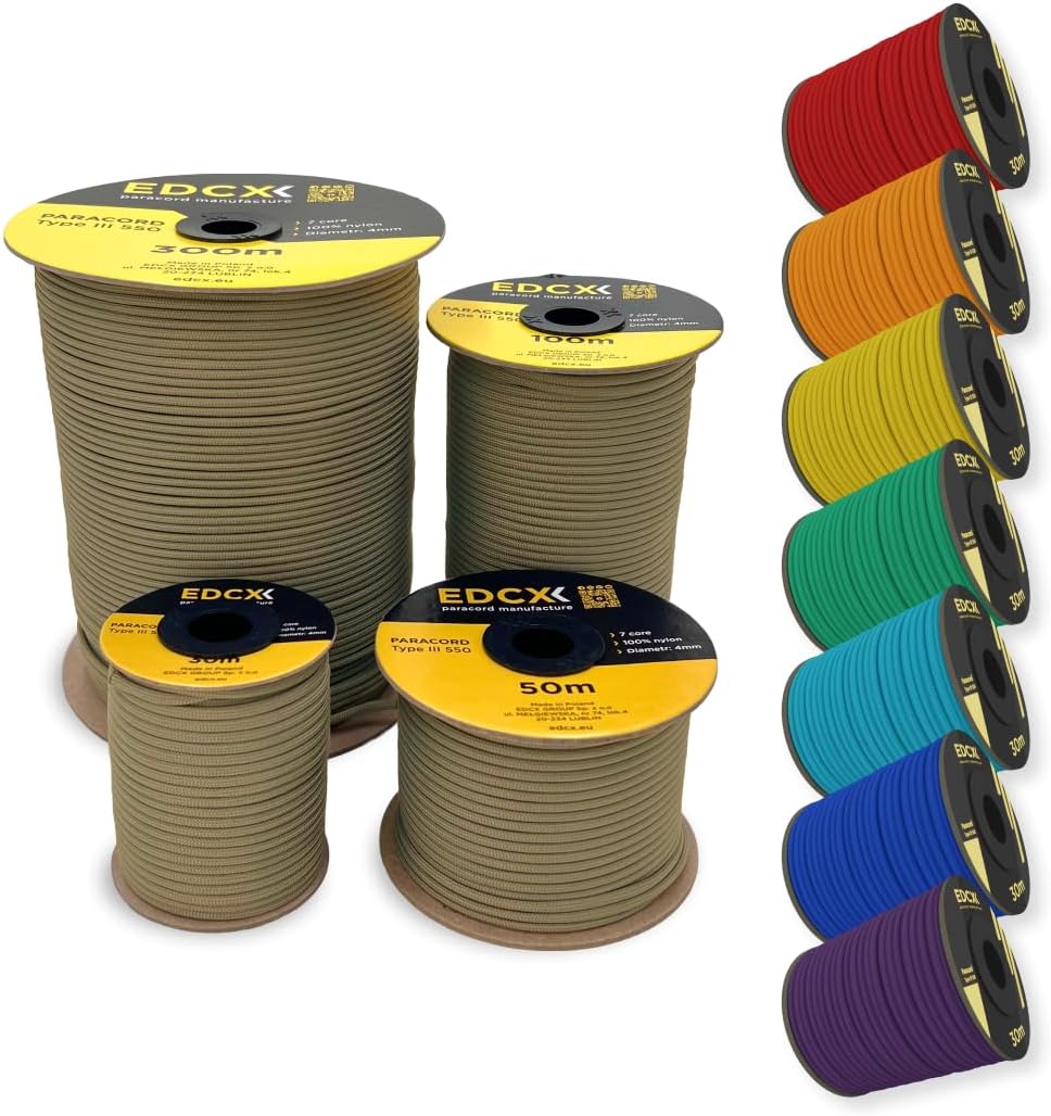 EdcX 4 mm Nylon Paracord 550 30 m (100 Fuß) – Typ III, 100% Nylonseil, 7-strängiges Seil, 4 mm Nylonseil in Volltonfarben (Black, 30 m) 238 61leX6LGT6L. AC SL1080 - antaresshop.de