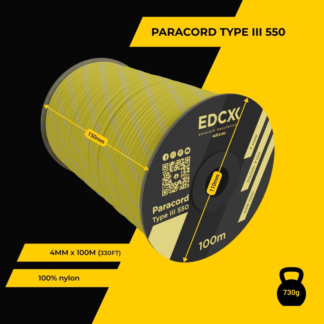 EdcX 4 mm Nylon Paracord 550 30 m (100 Fuß) – Typ III, 100% Nylonseil, 7-strängiges Seil, 4 mm Nylonseil in Volltonfarben (Black, 30 m) 419 61mFj 21tLL. AC SL1080 - antaresshop.de