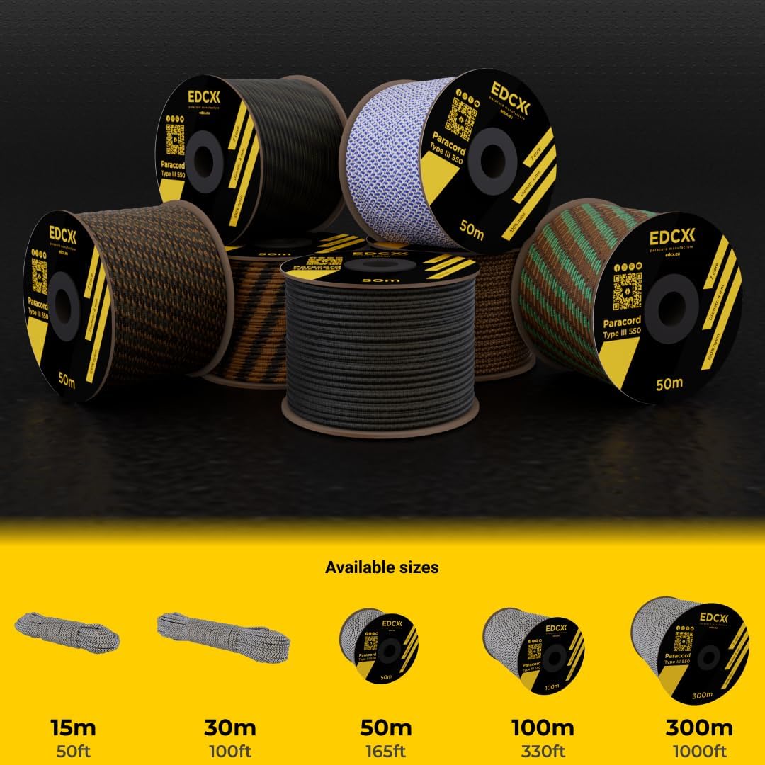 EdcX 4 mm Nylon Paracord 550 30 m (100 Fuß) – Typ III, 100% Nylonseil, 7-strängiges Seil, 4 mm Nylonseil in Volltonfarben (Black, 30 m) 322 61n65VMZH L. AC SL1080 - antaresshop.de