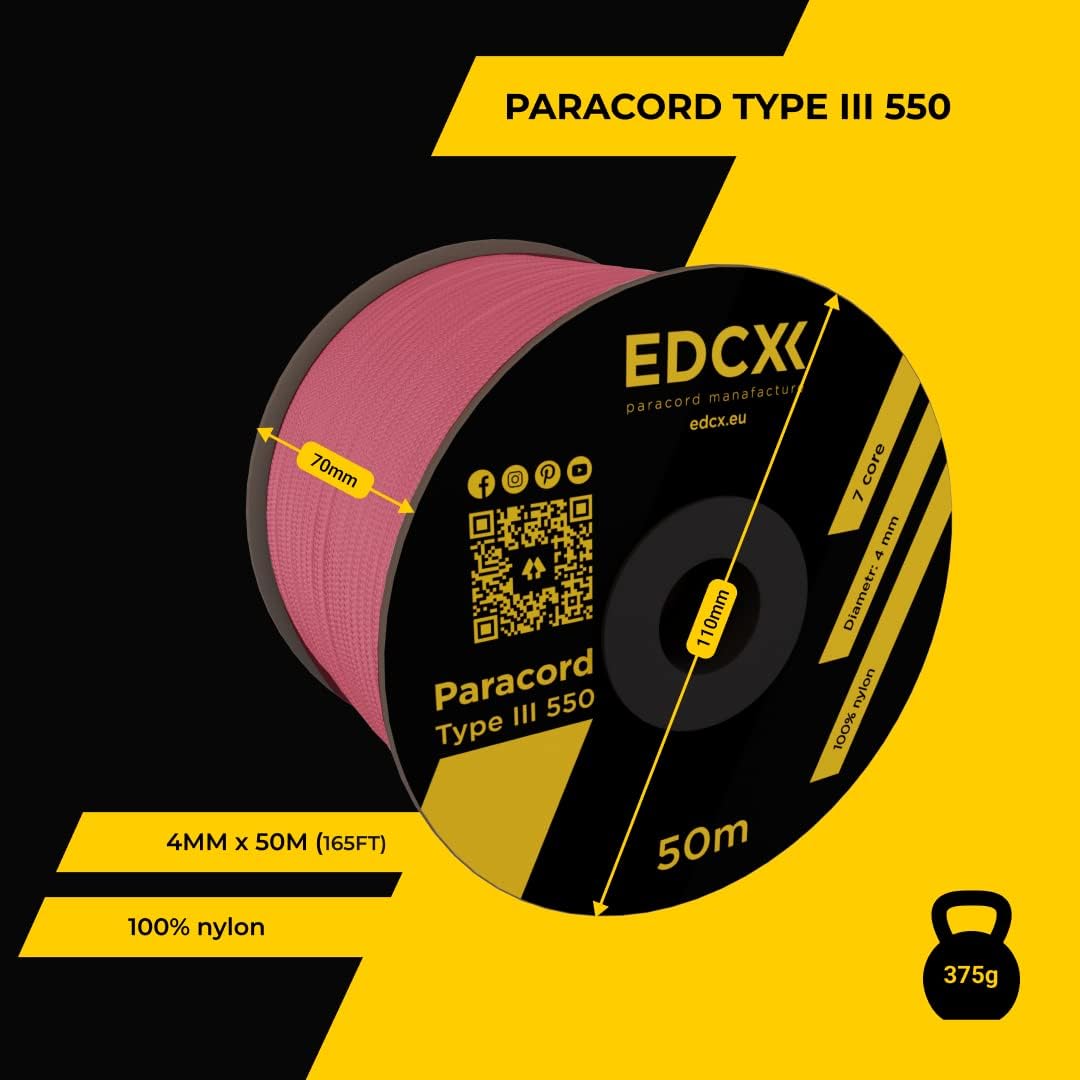 EdcX 4 mm Nylon Paracord 550 30 m (100 Fuß) – Typ III, 100% Nylonseil, 7-strängiges Seil, 4 mm Nylonseil in Volltonfarben (Black, 30 m) 258 61ngsZ4TuWL. AC SL1080 - antaresshop.de