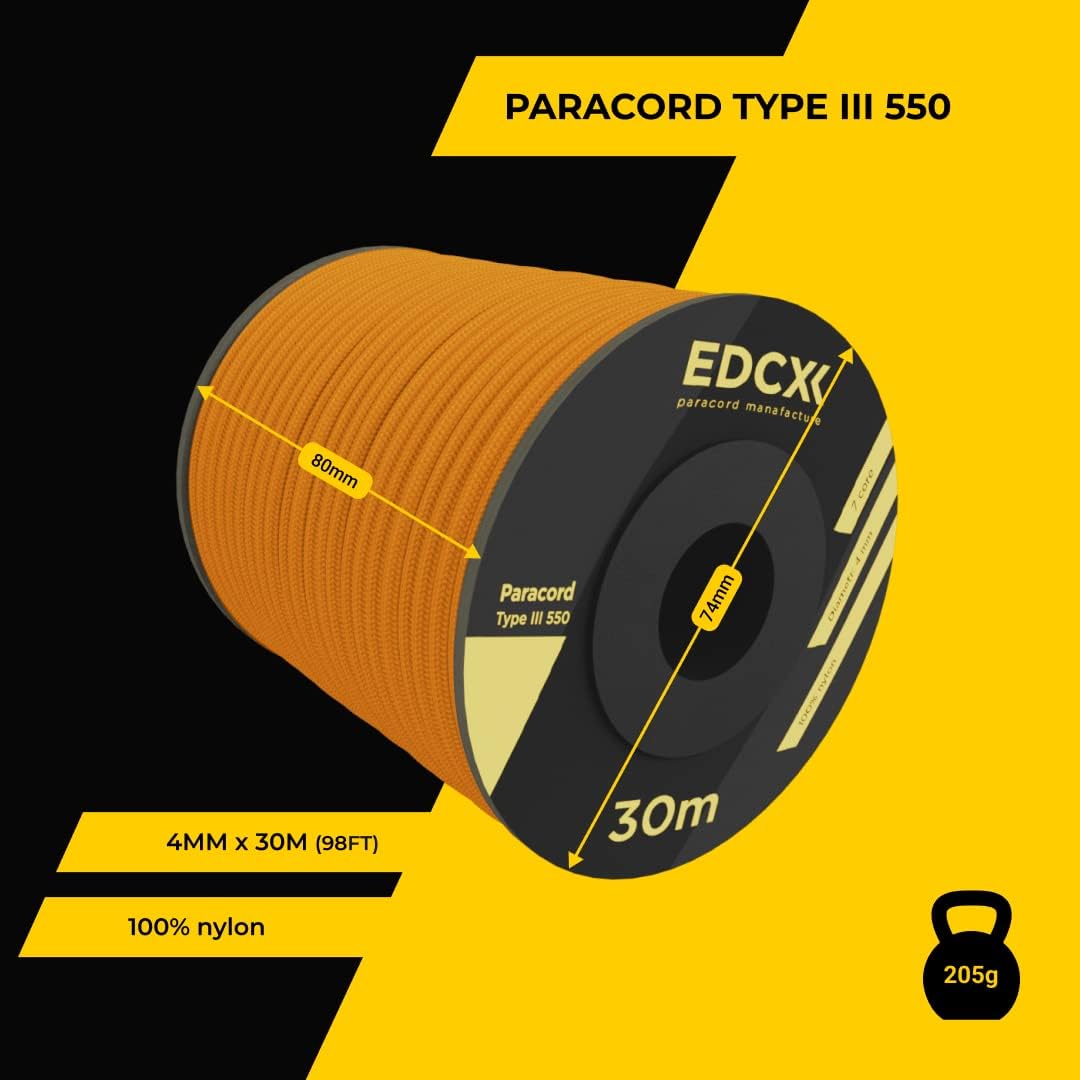 EdcX 4 mm Nylon Paracord 550 30 m (100 Fuß) – Typ III, 100% Nylonseil, 7-strängiges Seil, 4 mm Nylonseil in Volltonfarben (Black, 30 m) 338 61nqzU2TUrL. AC SL1080 - antaresshop.de