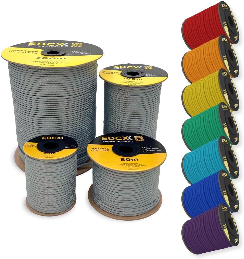 EdcX 4 mm Nylon Paracord 550 30 m (100 Fuß) – Typ III, 100% Nylonseil, 7-strängiges Seil, 4 mm Nylonseil in Volltonfarben (Black, 30 m) 154 61uX4SigSpL. AC SL1080 - antaresshop.de