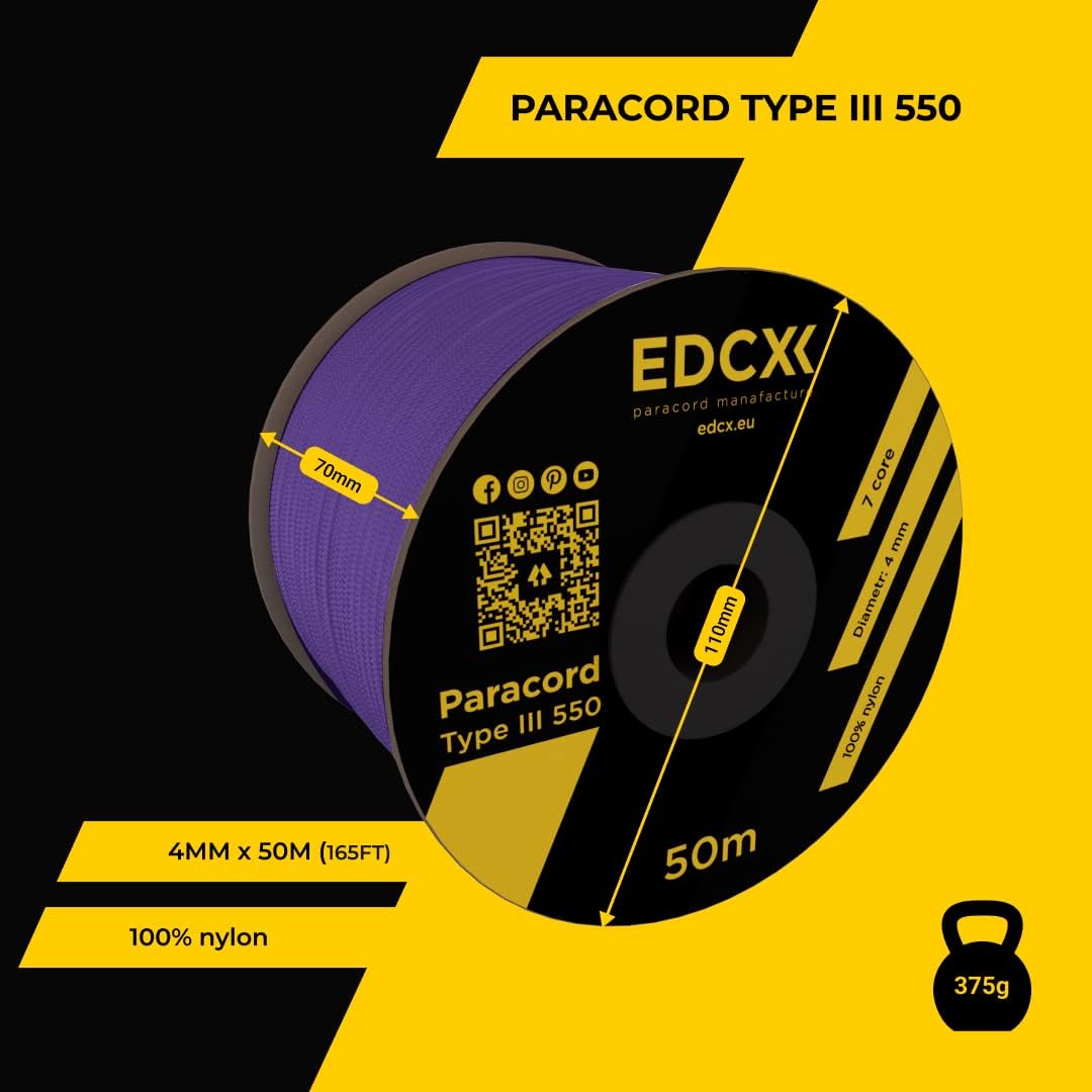 EdcX 4 mm Nylon Paracord 550 30 m (100 Fuß) – Typ III, 100% Nylonseil, 7-strängiges Seil, 4 mm Nylonseil in Volltonfarben (Black, 30 m) 94 61ulSVcVGAL. AC SL1080 - antaresshop.de
