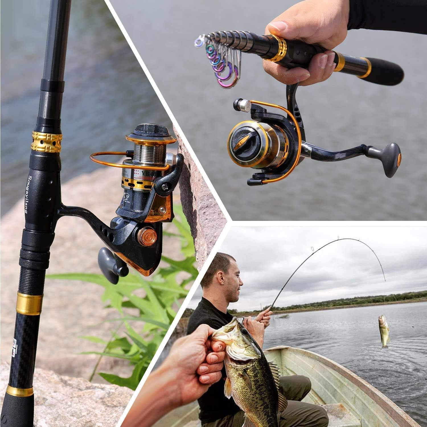 Sougayilang Angelruten-Spule Combos Kohlefaser Teleskop-Angelrute mit Spinnrolle für Reisen in Salzwasser und Süßwasser 14 - antaresshop.de