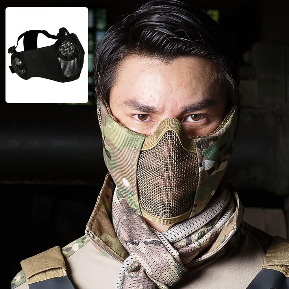 AOUTACC Airsoft Mesh Maske, Half Face Mesh Masken mit Gehörschutz für CS/Hunting/Paintball/Shooting 4 - antaresshop.de