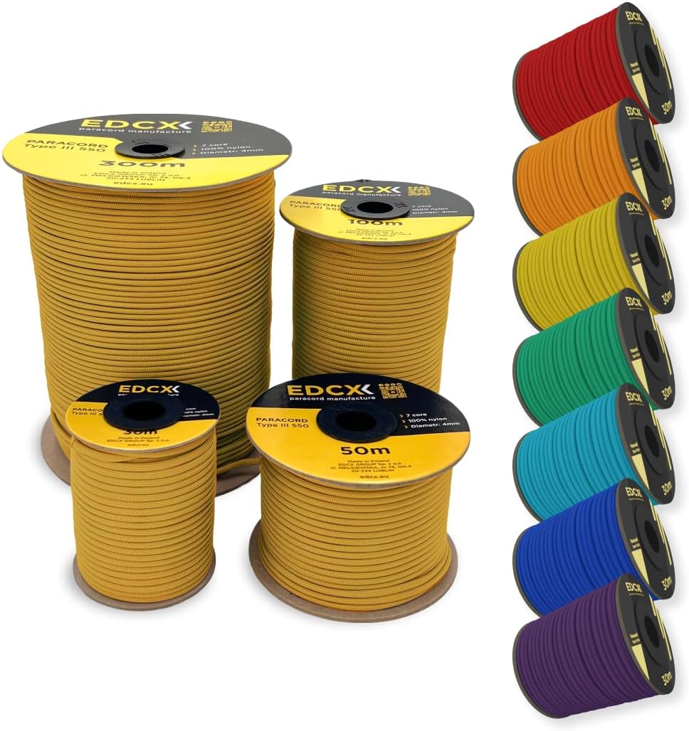EdcX 4 mm Nylon Paracord 550 30 m (100 Fuß) – Typ III, 100% Nylonseil, 7-strängiges Seil, 4 mm Nylonseil in Volltonfarben (Black, 30 m) 337 71WjQwPI+BL. AC SL1080 - antaresshop.de