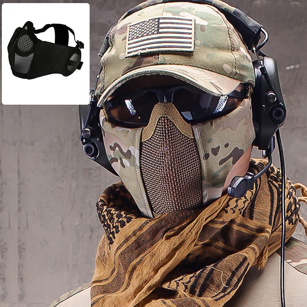 AOUTACC Airsoft Mesh Maske, Half Face Mesh Masken mit Gehörschutz für CS/Hunting/Paintball/Shooting 5 - antaresshop.de