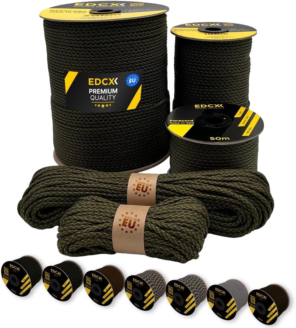EdcX 4 mm Nylon Paracord 550 30 m (100 Fuß) – Typ III, 100% Nylonseil, 7-strängiges Seil, 4 mm Nylonseil in Volltonfarben (Black, 30 m) 222 71rbsFCFClL. AC SL1080 - antaresshop.de
