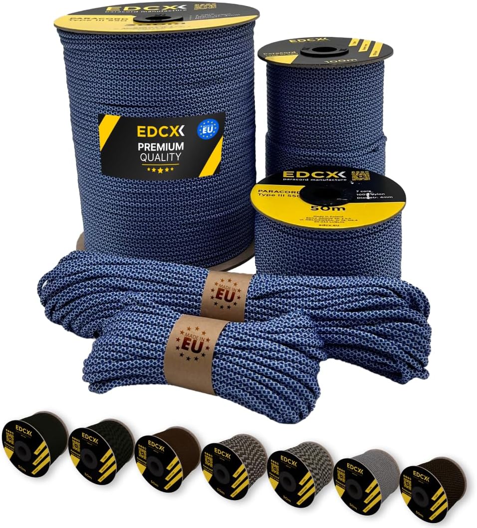 EdcX 4 mm Nylon Paracord 550 30 m (100 Fuß) – Typ III, 100% Nylonseil, 7-strängiges Seil, 4 mm Nylonseil in Volltonfarben (Black, 30 m) 396 71sqBr 2f2L. AC SL1080 - antaresshop.de