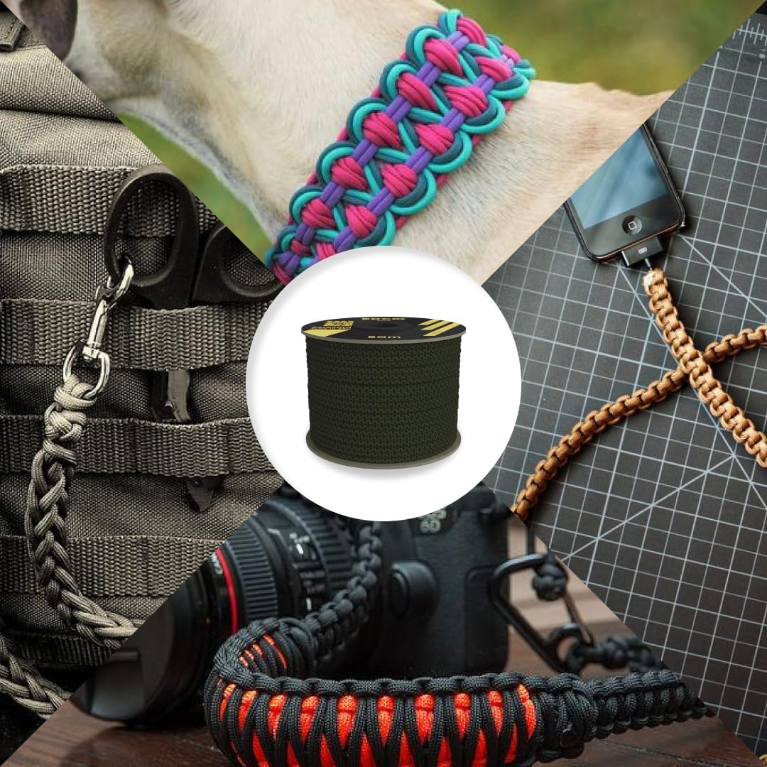 EdcX 4 mm Nylon Paracord 550 30 m (100 Fuß) – Typ III, 100% Nylonseil, 7-strängiges Seil, 4 mm Nylonseil in Volltonfarben (Black, 30 m) 253 - antaresshop.de