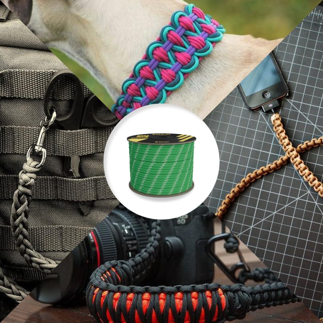 EdcX 4 mm Nylon Paracord 550 100 m (330 Fuß) – Typ III, 100% Nylonseil, 7-strängiges Seil, 4 mm Nylonseil in Volltonfarben (Reflective Green, 100 m) 395 71fiwDHfYUL. AC SL1080 - antaresshop.de