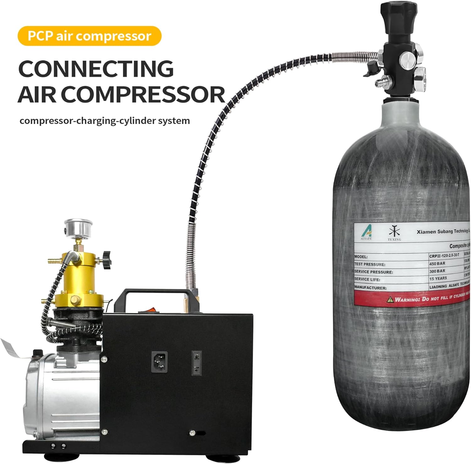 TUXING 2,5 l Kohlefaser Paintball HPA Lufttank, 4500 psi PCP Air System, Dual Gauge Ventil, 61 cm Hochdruckschlauch mit doppeltem Schnell-Diconnect 4 71kBmAn3gwL. AC SL1500 - antaresshop.de