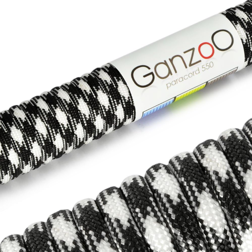 Ganzoo Paracord 550 Seil, Nylon-Polyester, 4mm, Typ 3, 30 Meter, 7 Kernstränge, Outdoor-Schnur, Allzweck-Seil, Hundehalsband, Hundeleine, Armband knüpfen, Camping, Survival - schwarz weiß 1 71qNWWzfK5L. AC SL1000 - antaresshop.de