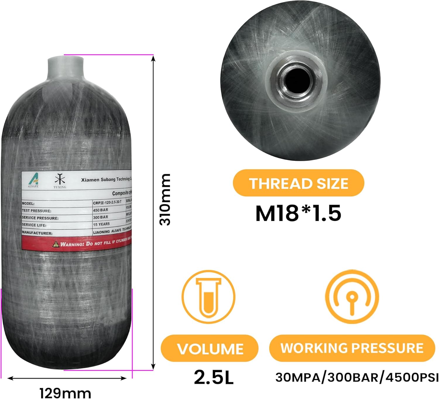 TUXING 2,5 l Kohlefaser Paintball HPA Lufttank, 4500 psi PCP Air System, Dual Gauge Ventil, 61 cm Hochdruckschlauch mit doppeltem Schnell-Diconnect 3 71wgZOZqhnL. AC SL1500 - antaresshop.de