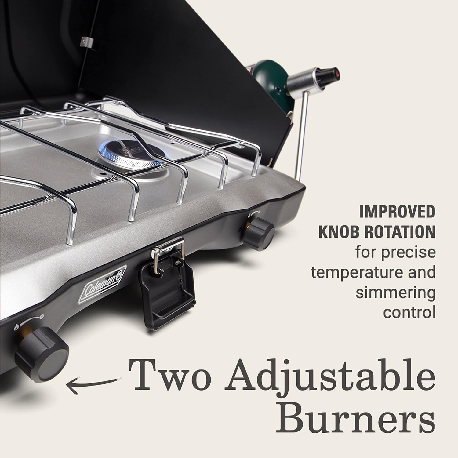 Coleman Triton 2-flammiger Propangas-Campingkocher, tragbarer Campinggrill/Herd mit verstellbaren Brennern, Windschutz, robuster Verriegelung und Griff, insgesamt 22.000 BTU Leistung 5 810WCDHDTwL. AC SL1500 - antaresshop.de