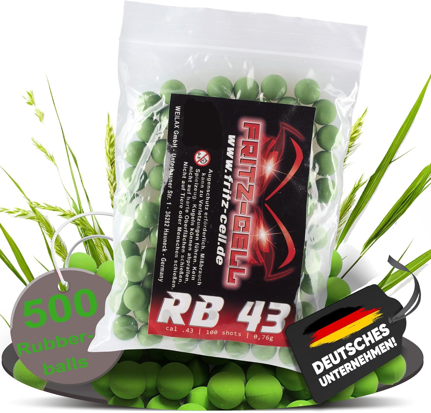 500 x RB Cal.43 grün Rubberball Gummigeschosse Fritz-Cell kompatibel mit T4E HDR50 / HDP5 1 81KnE2WZ9mL. AC SL1500 - antaresshop.de