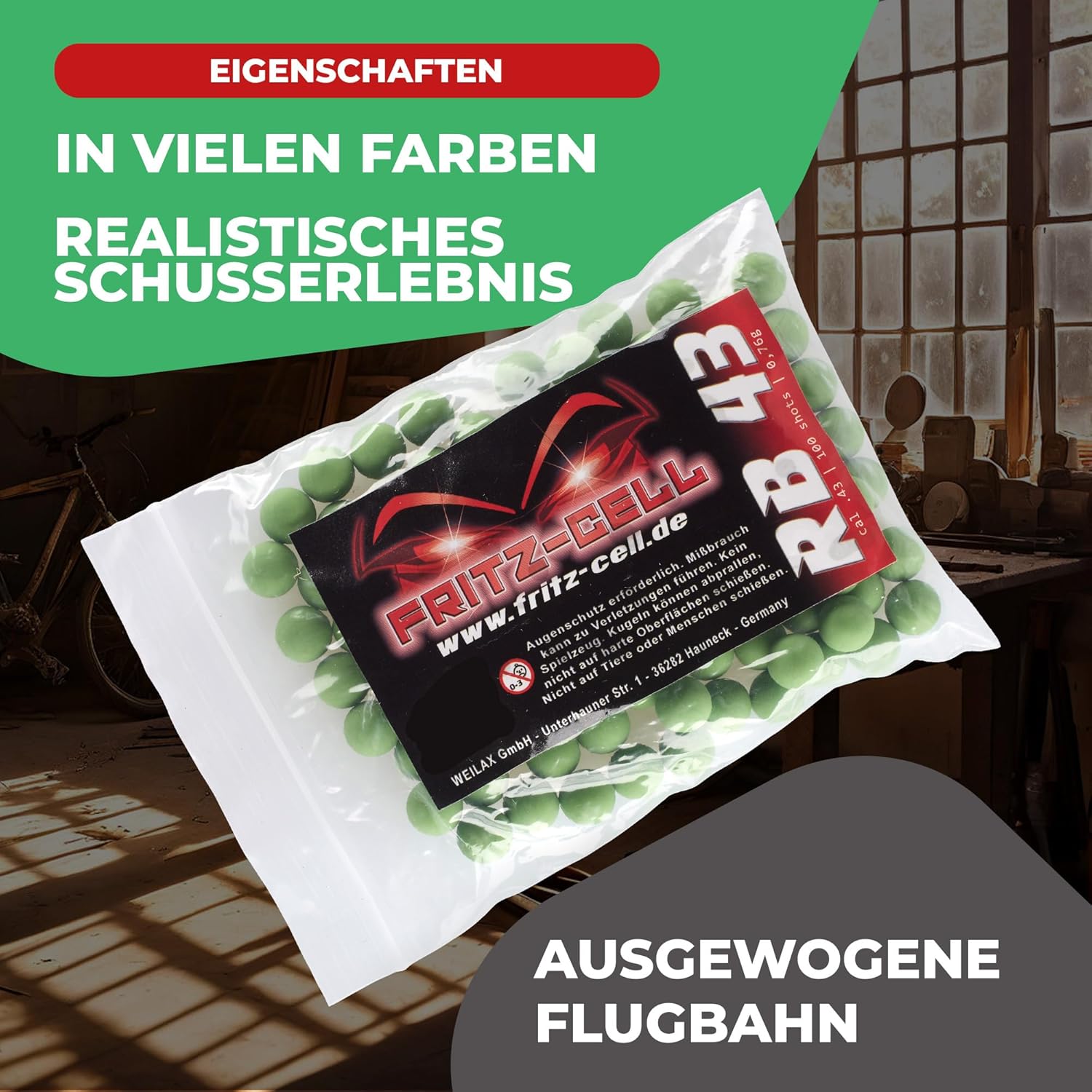 500 x RB Cal.43 grün Rubberball Gummigeschosse Fritz-Cell kompatibel mit T4E HDR50 / HDP5 5 81R+ 7IuUfL. AC SL1500 - antaresshop.de