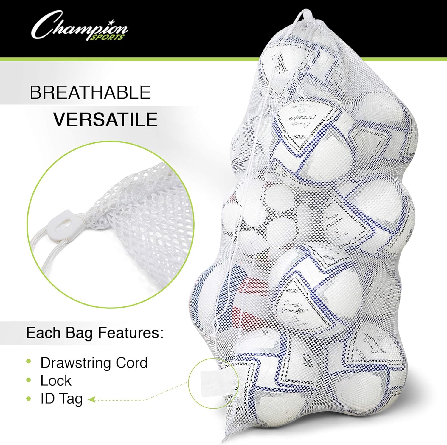 Champion Sports Netztasche für Sportausrüstung, Mehrzweck-Nylon-Kordelzug mit Schloss und ID-Tag für Bälle, Strand, Wäsche 23 81bsXY1E5YL. AC SL1500 - antaresshop.de