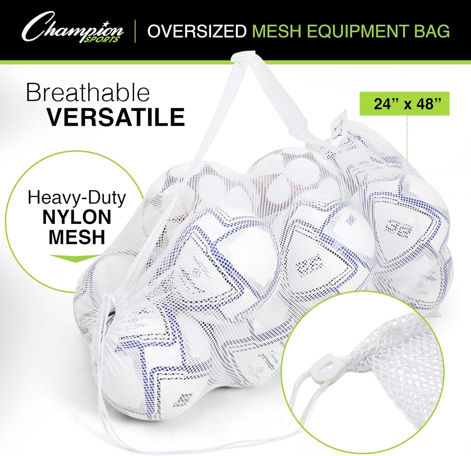 Champion Sports Netztasche für Sportausrüstung, Mehrzweck-Nylon-Kordelzug mit Schloss und ID-Tag für Bälle, Strand, Wäsche 4 - antaresshop.de